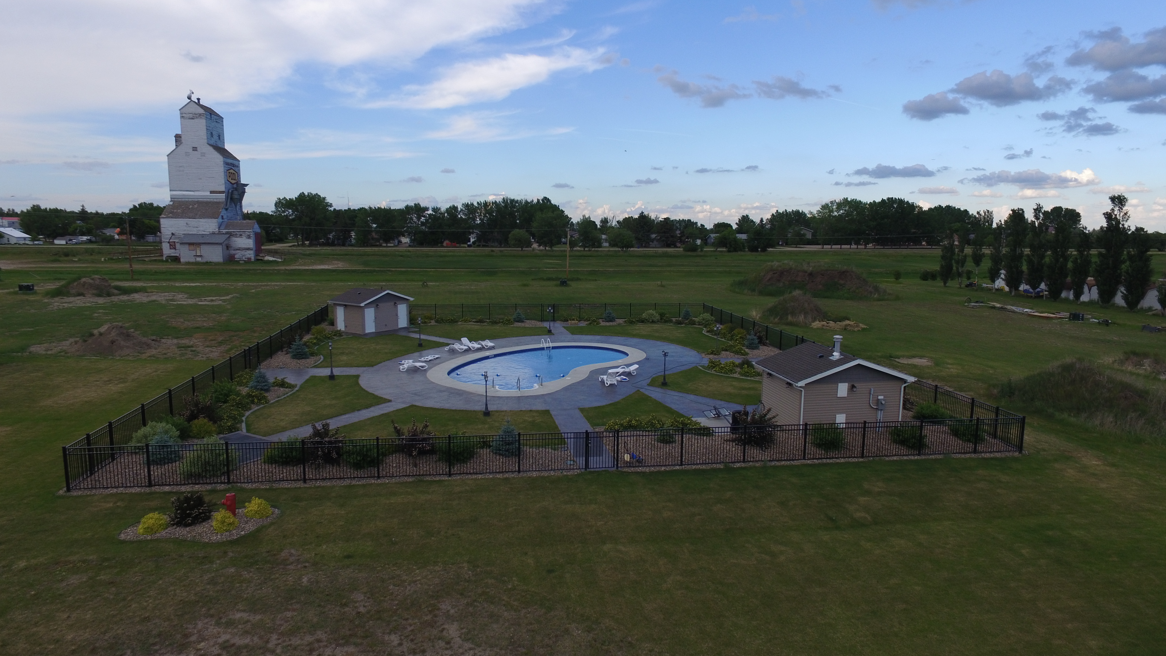 Drone view of the central park and pool
